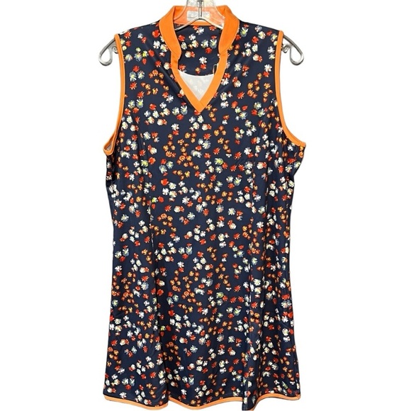 NWT Callaway Floral Printed Sleeveless Opti-Dri Golf Dress Fluted Hem Indigo XL - Picture 1 of 7